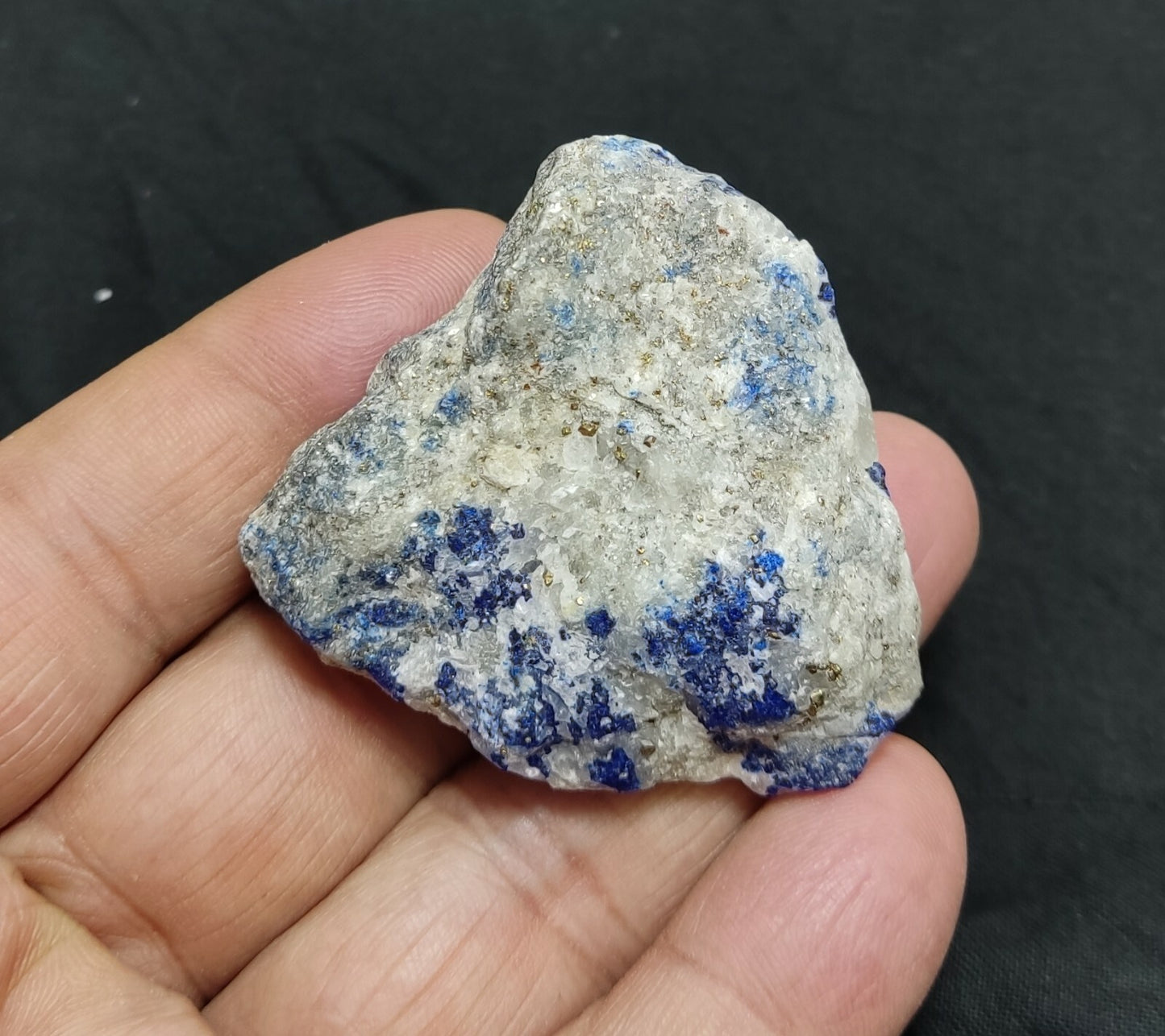 Amazing specimen of fluorescent Lazurite with pyrite on matrix 55 grams