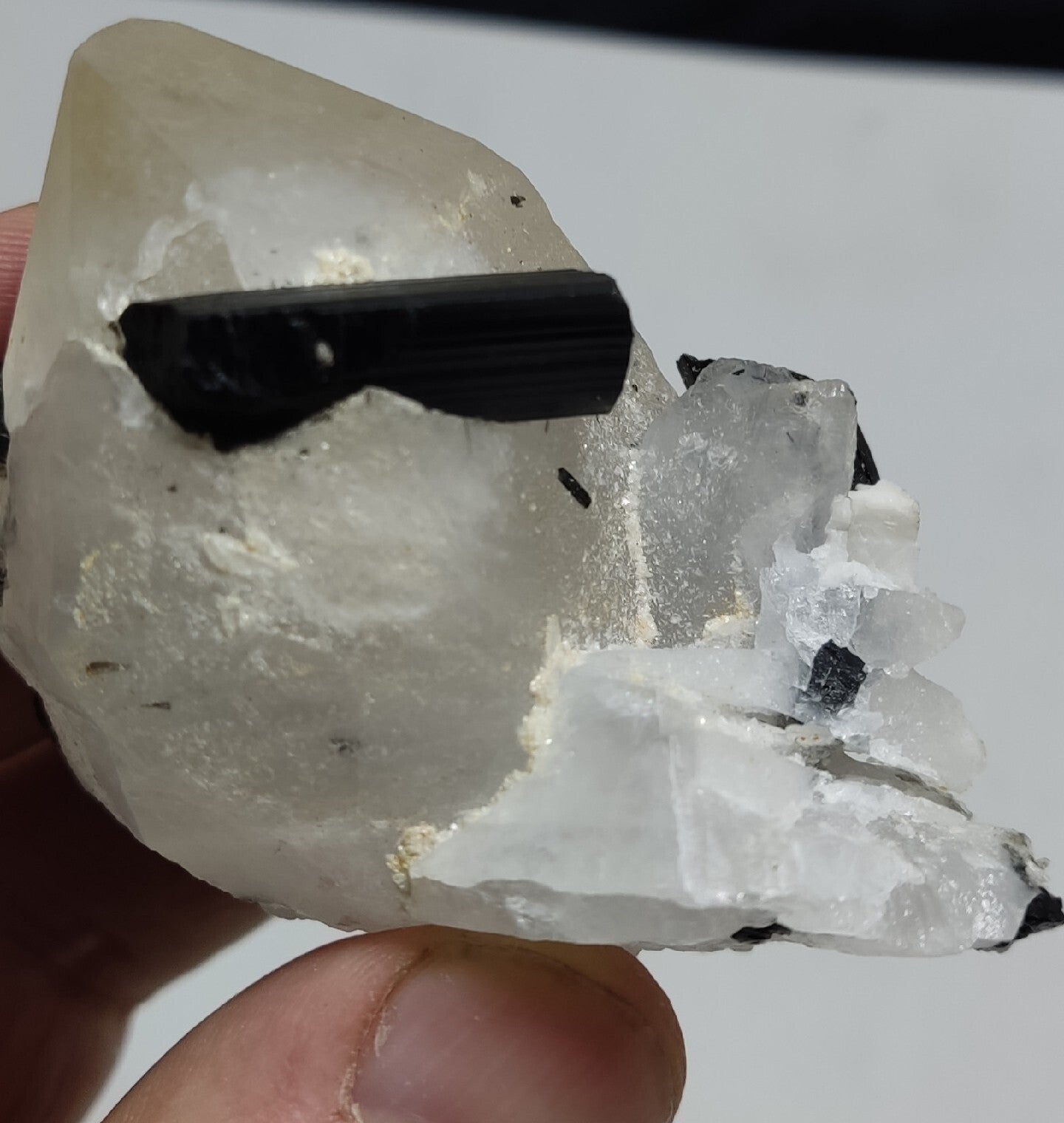 Natural quartz crystal with black tourmaline 126 grams