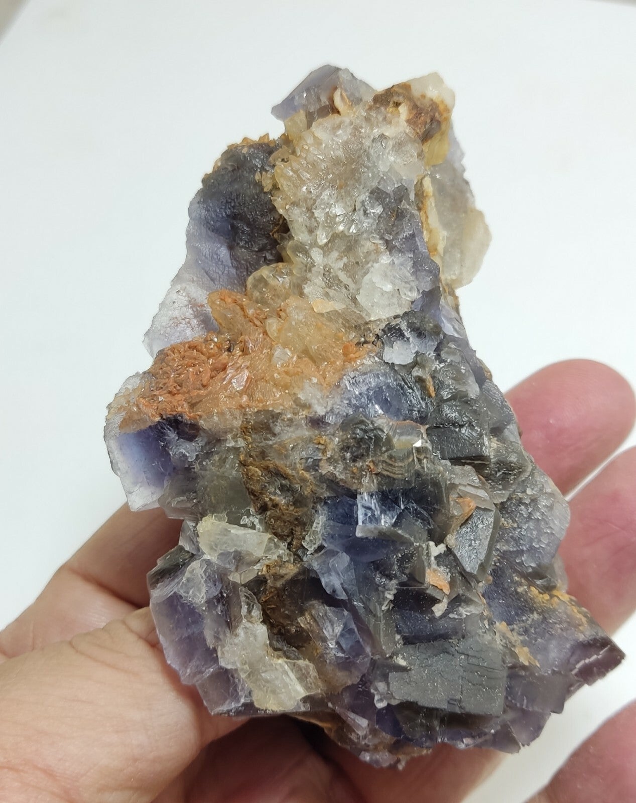 An amazing specimen of cubic purplish color Fluorite with calcite 263 grams