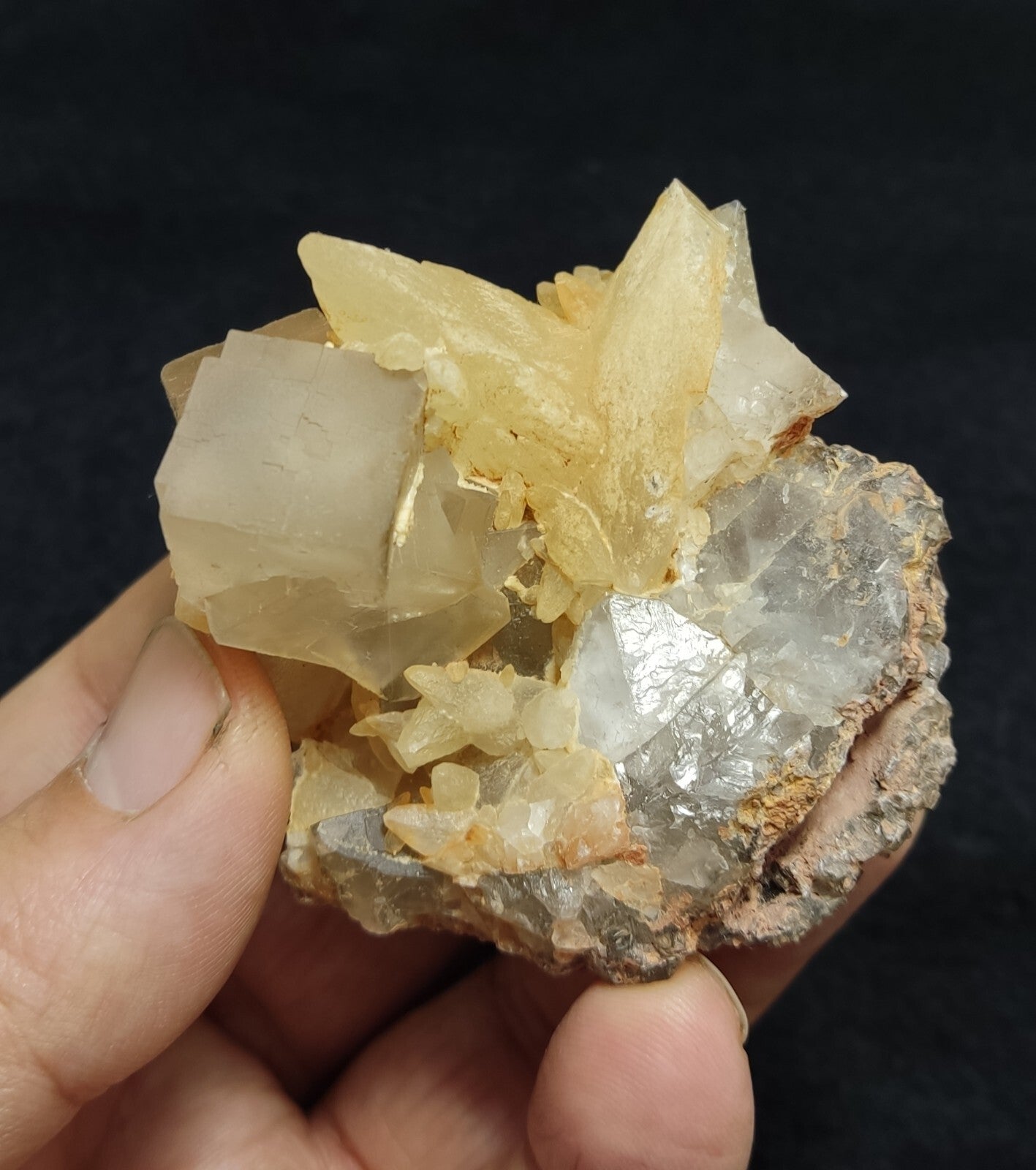 An amazing specimen of cubic grey color Fluorite with Calcite 146 grams