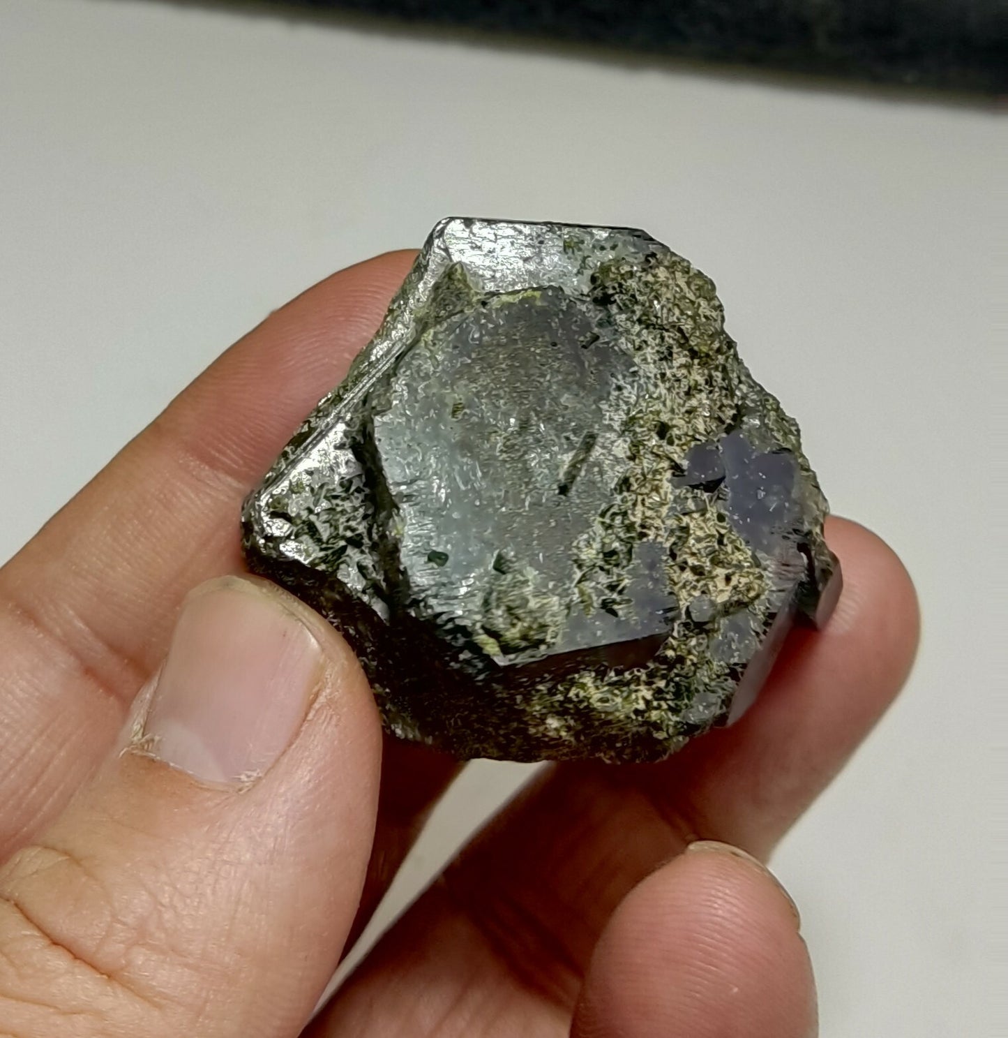 An aesthetic specimen of dark green color Epidote crystals 79 grams