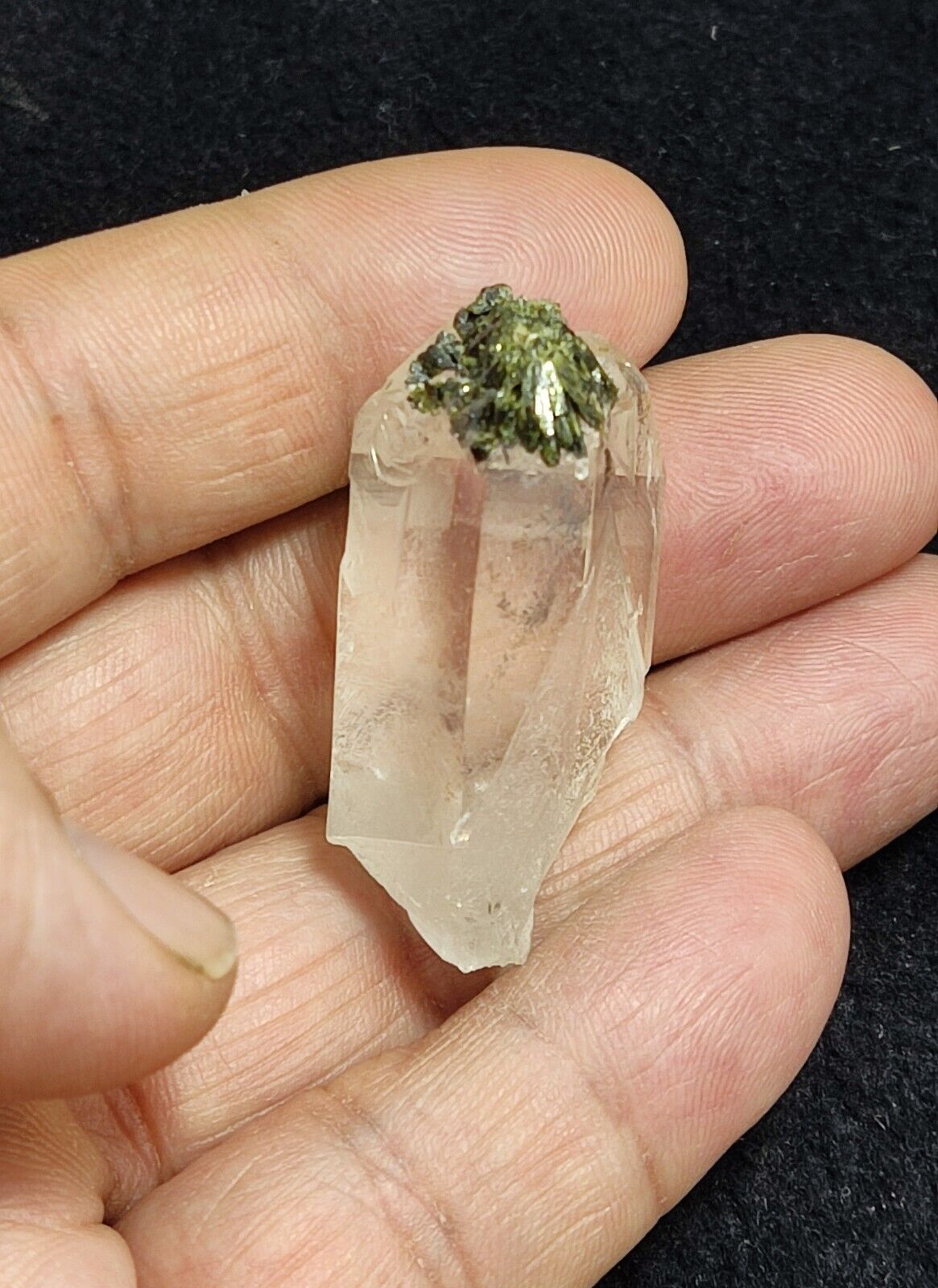 An aesthetic specimen of Epidote quartz cluster 24 grams