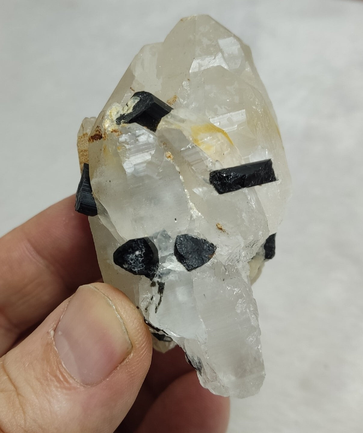 Natural quartz crystals cluster with black tourmaline 147 grams