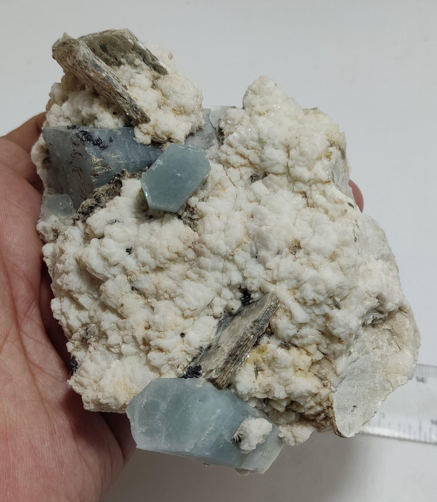 An aesthetic Specimen of Afghanistan Aquamarine with mica and Schorl 525 grams