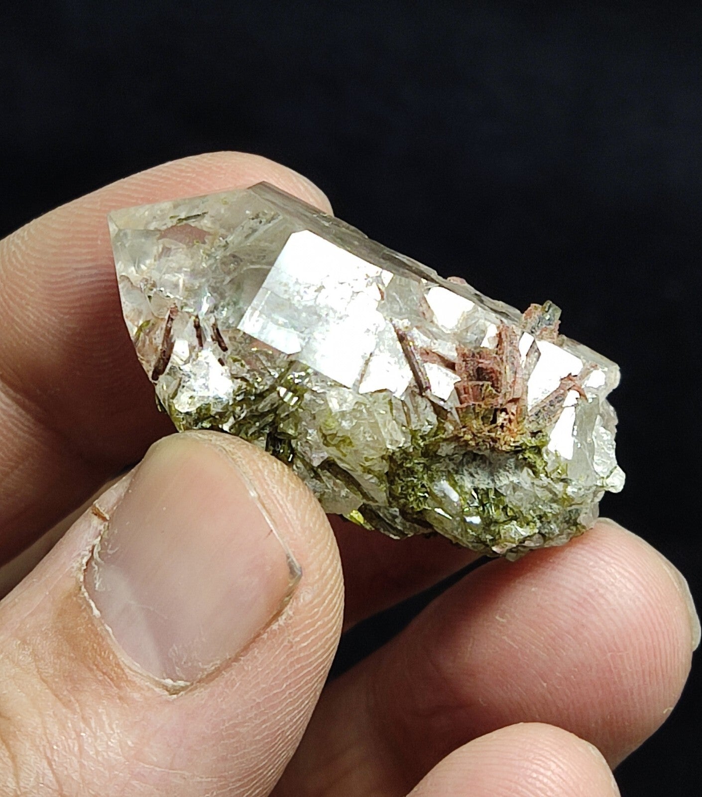 An aesthetic specimen of Epidote quartz cluster 22 grams