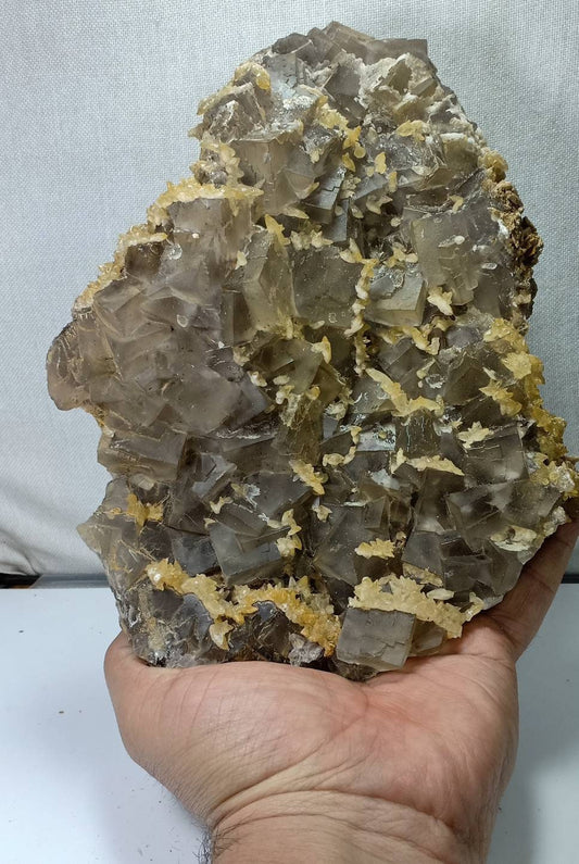Beautiful Grey Color Fluorite plate with Dogteeth calcite crystals 1580 grams
