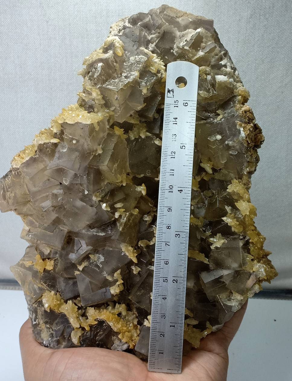 Beautiful Grey Color Fluorite plate with Dogteeth calcite crystals 1580 grams