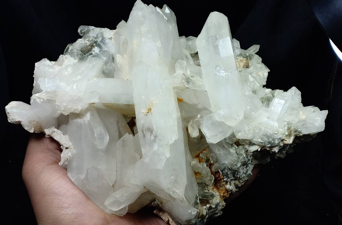 Quartz crystals cluster with chlorite inclusions 1680 grams