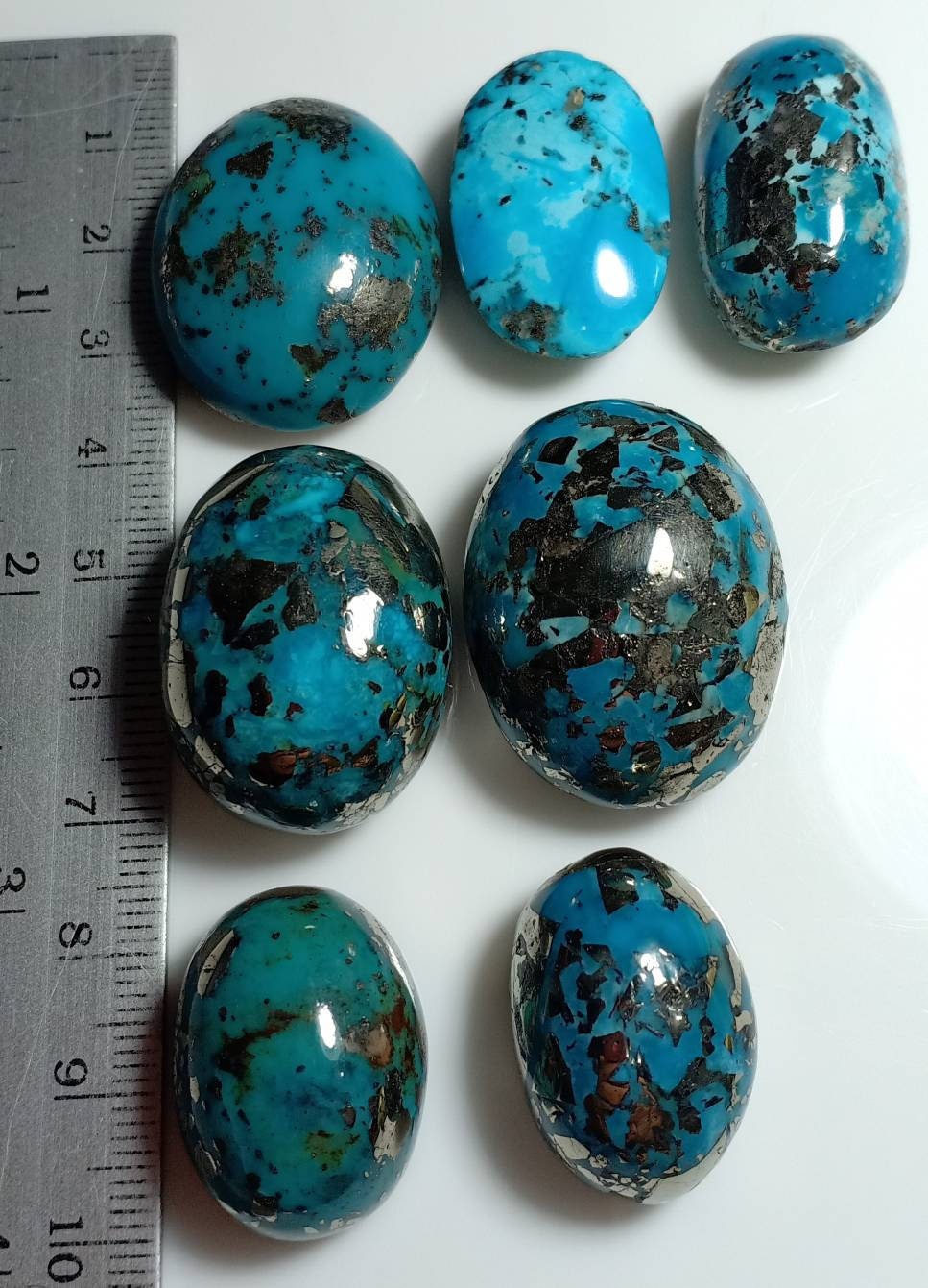 7 pieces Turquoise cabochons lot with pyrite 105 grams