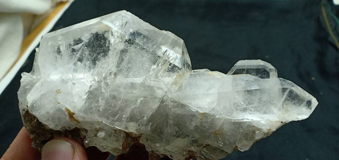 Single beautiful quartz crystals cluster with slight Faden lines and small chlorite inclusions 206 grams
