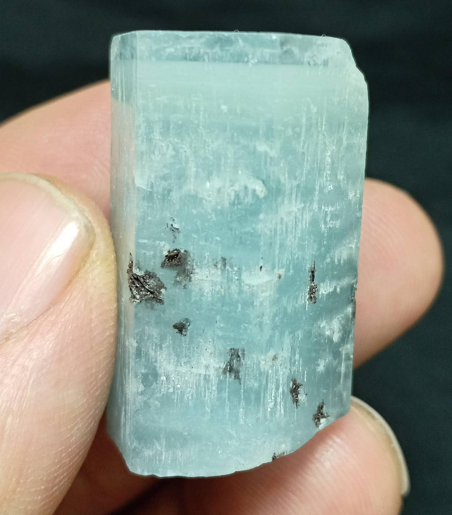 Single beautiful Afghanistan Aquamarine Crystal with tiny tantalite combinations 27 grams