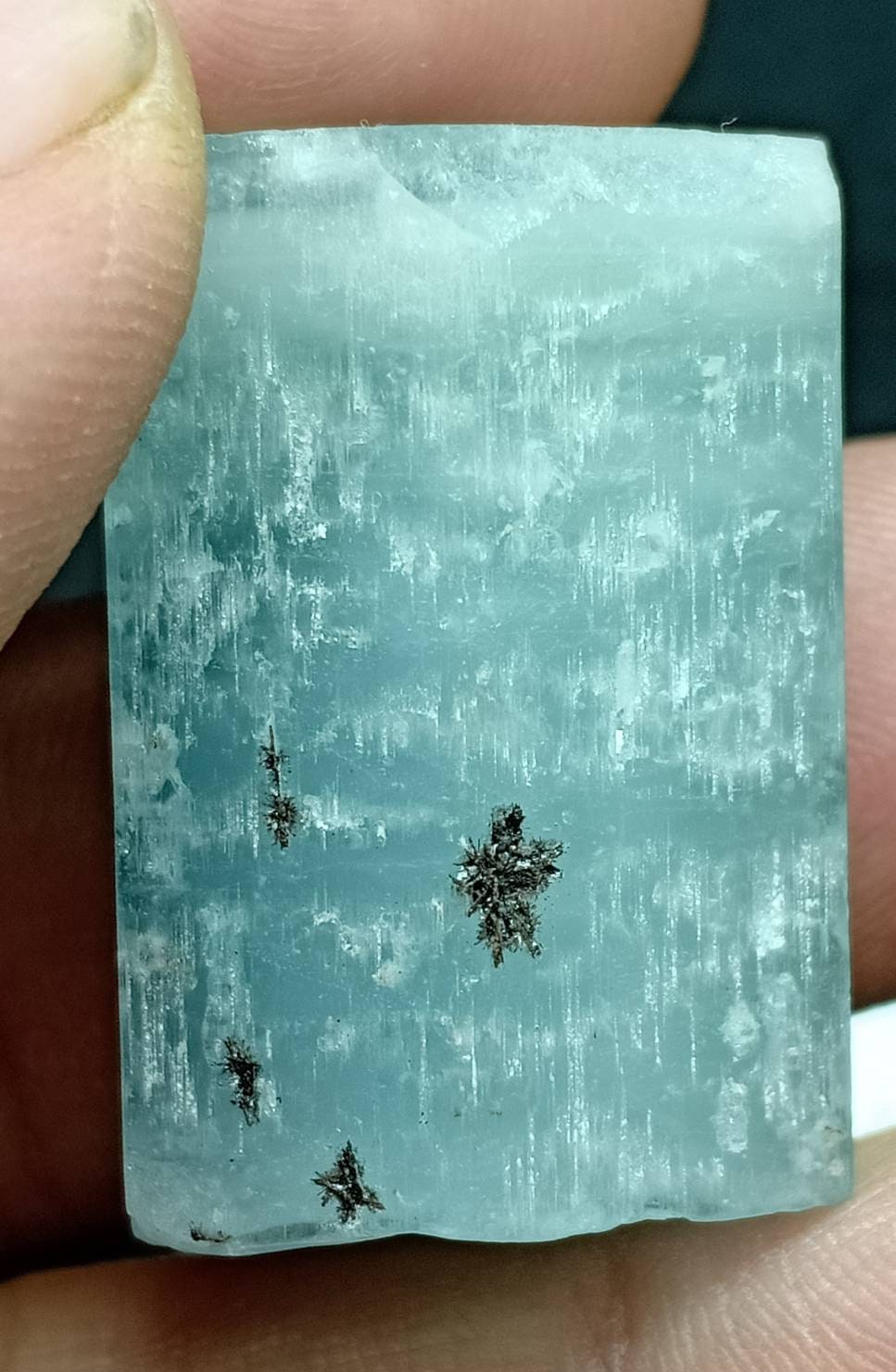 Single beautiful Afghanistan Aquamarine Crystal with tiny tantalite combinations 27 grams