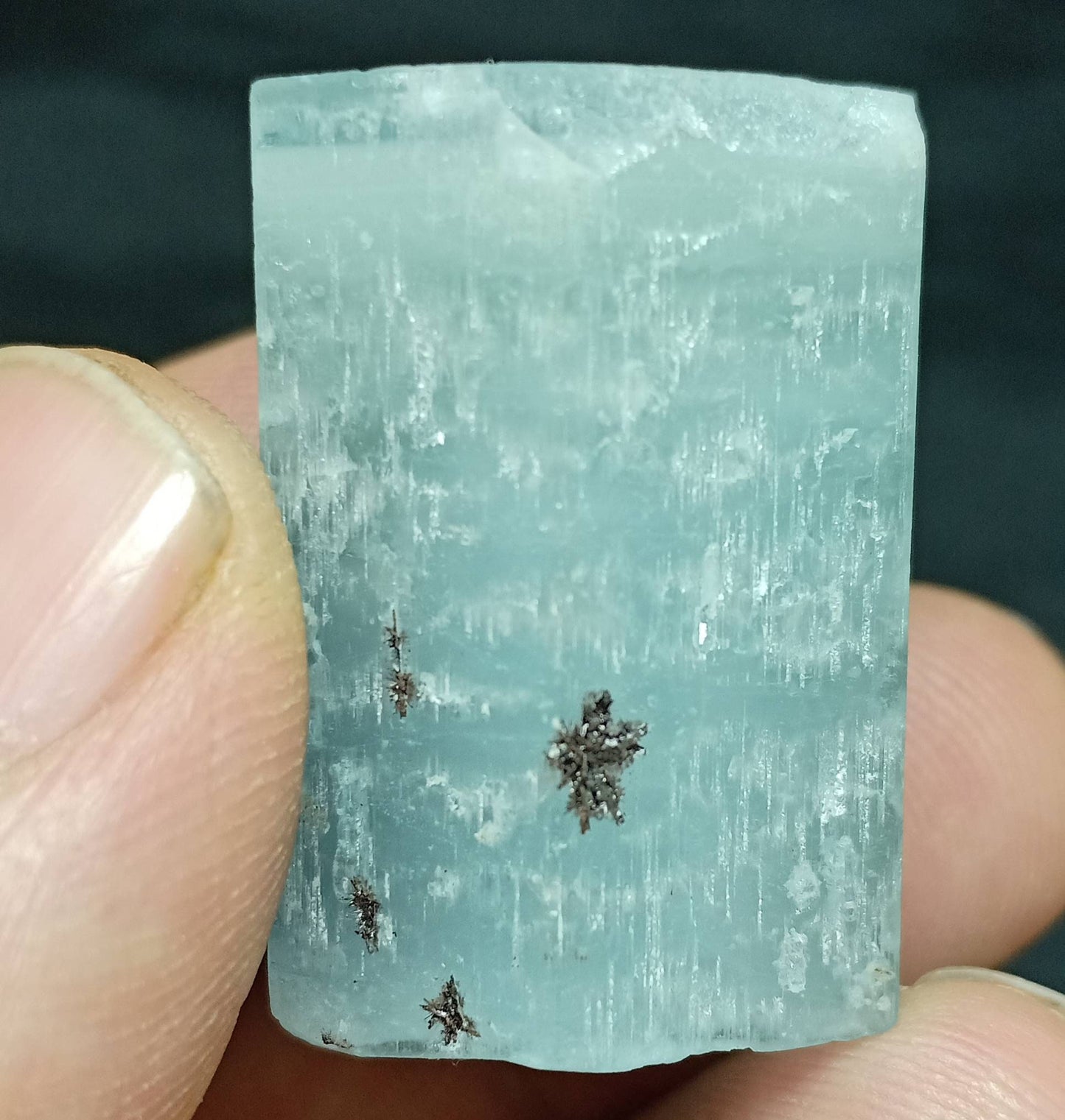 Single beautiful Afghanistan Aquamarine Crystal with tiny tantalite combinations 27 grams