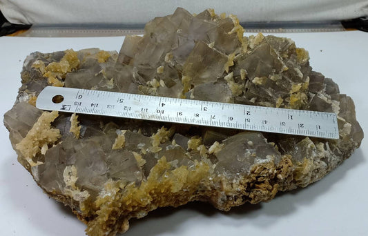 Beautiful Grey Color Fluorite plate with Dogteeth calcite crystals 1580 grams