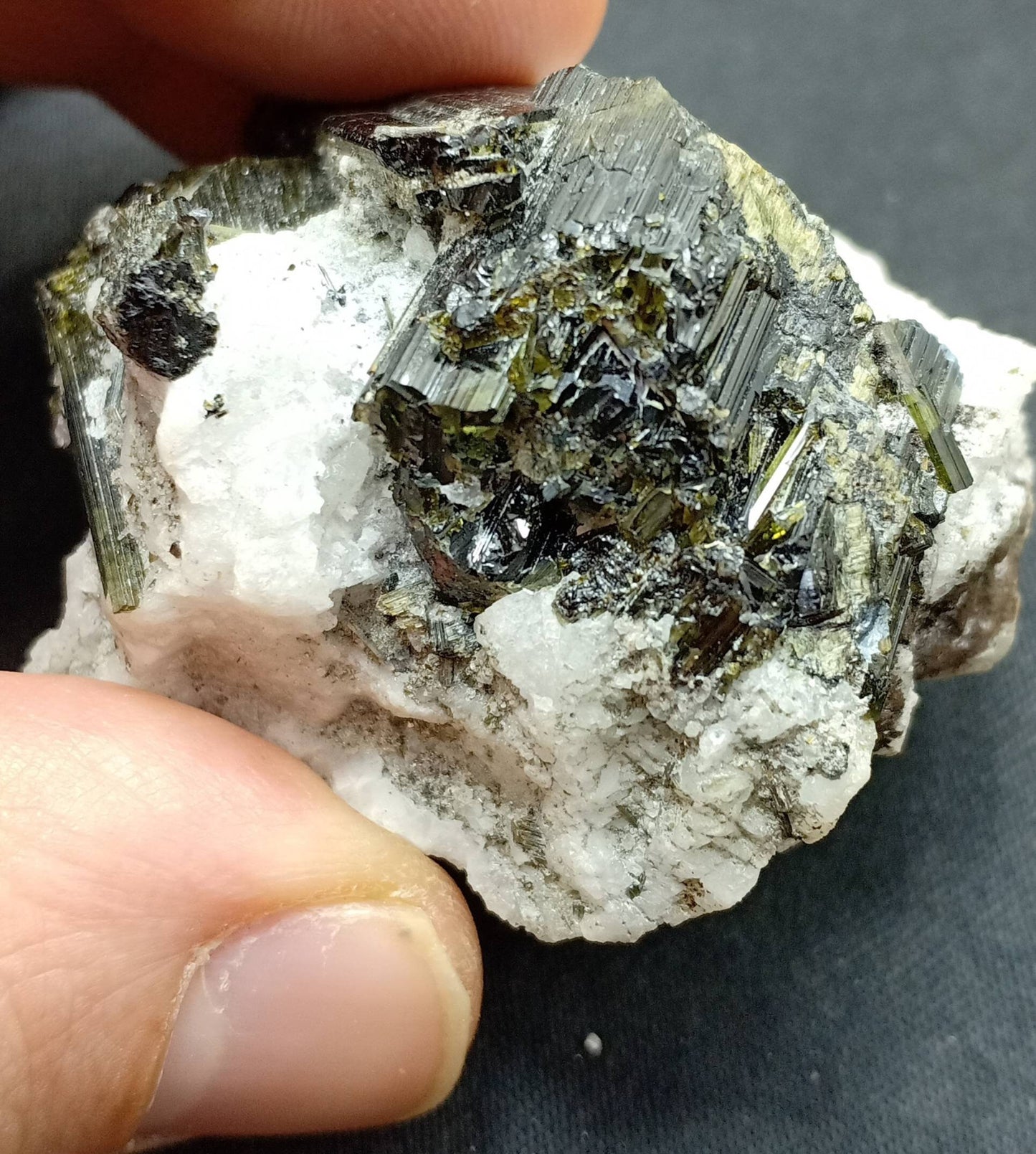 Single amazing Green Tourmaline crystals cluster with Albite from Afghanistan having cats eyes effects 100 grams