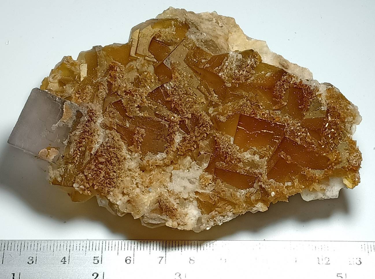 An Aesthetic specimen of Fluorite with Calcite sprinkled on top and Barite combination 280g
