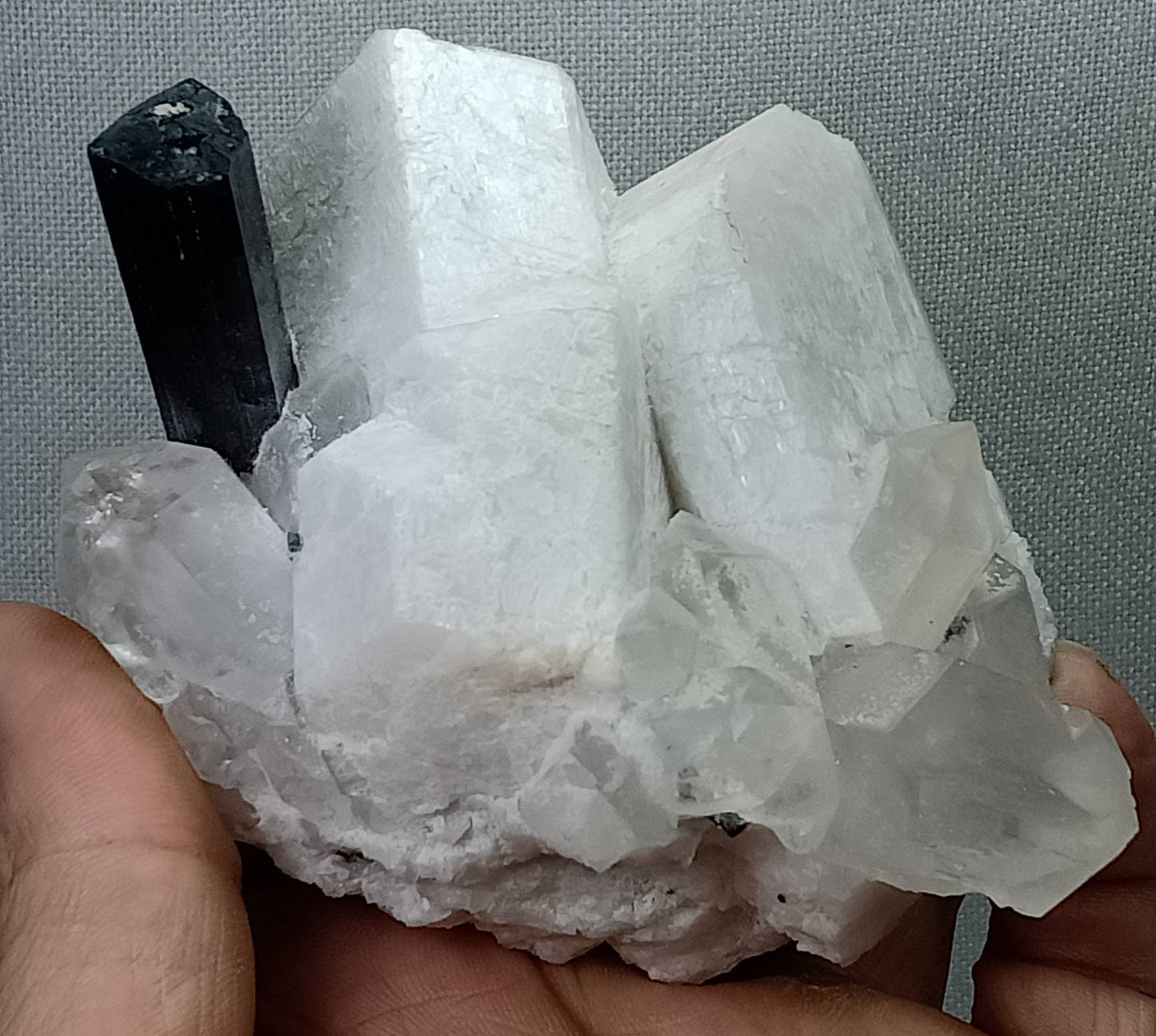 Blue cap Tourmaline joined with Feldspar and quartz crystals 403 grams