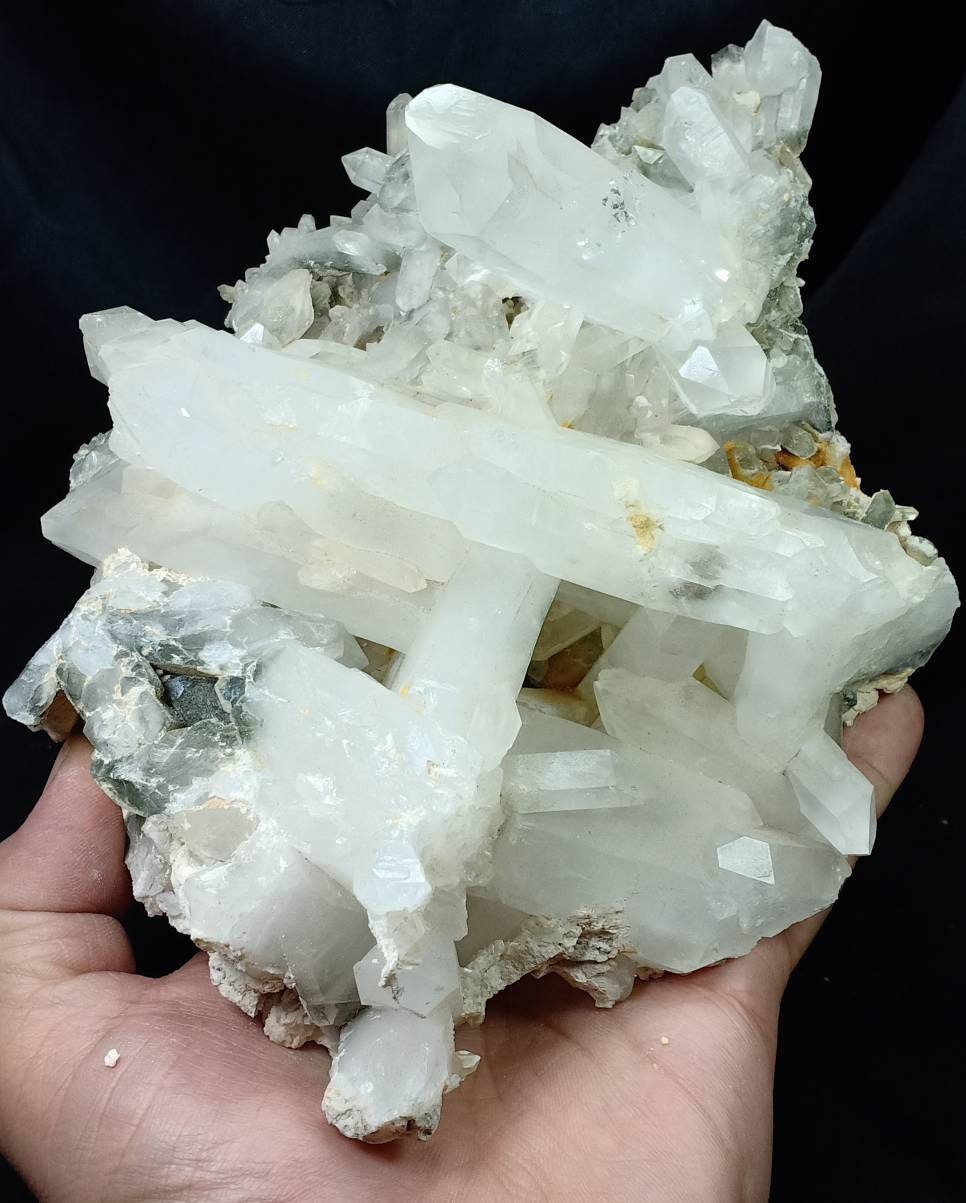 Quartz crystals cluster with chlorite inclusions 1680 grams