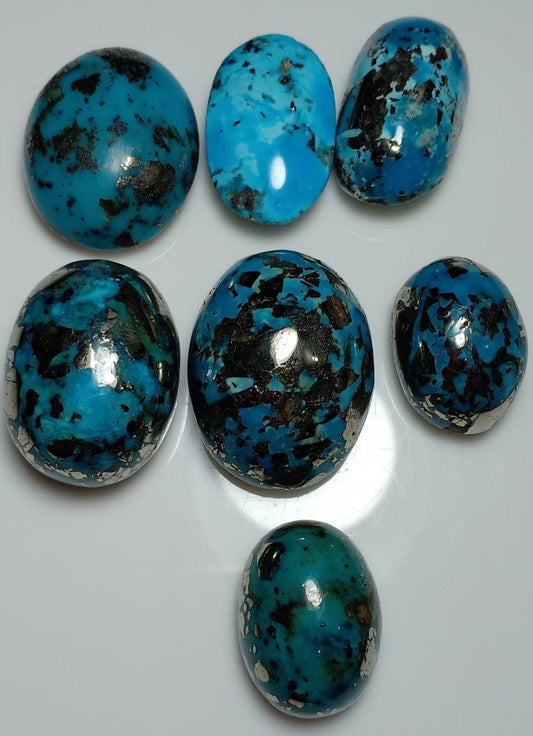 7 pieces Turquoise cabochons lot with pyrite 105 grams