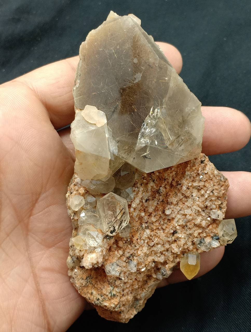Astrophyllite included naturally terminated Quartz Crystals on matrix 229 grams