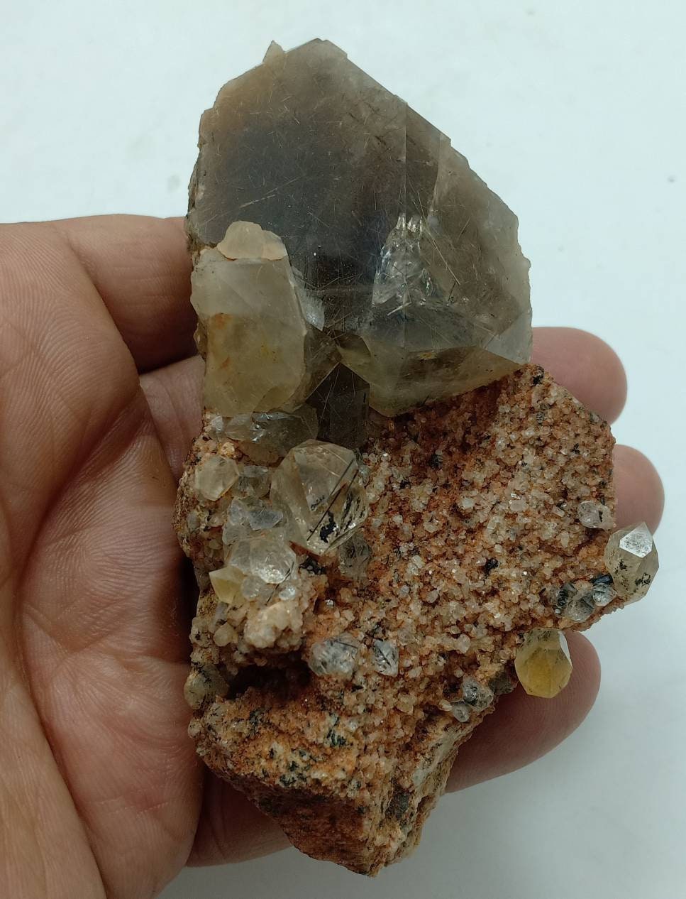 Astrophyllite included naturally terminated Quartz Crystals on matrix 229 grams