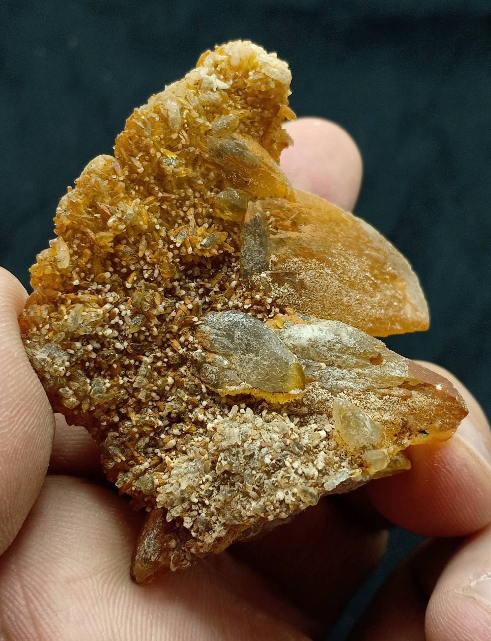Calcite crystal on Fluorite matrix with Barite 66 grams