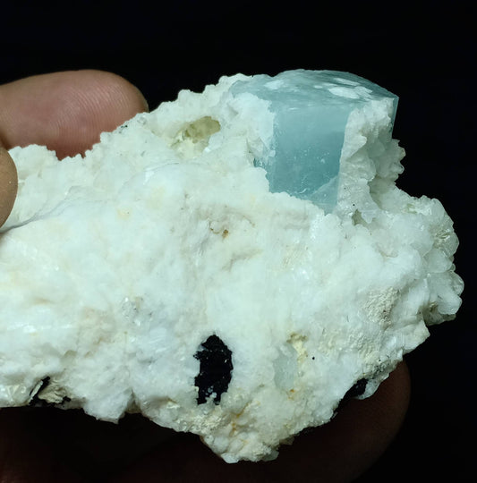 Amazing terminated Afghanistan Aquamarine on Albite matrix with Muscovite and schorl 164 grams