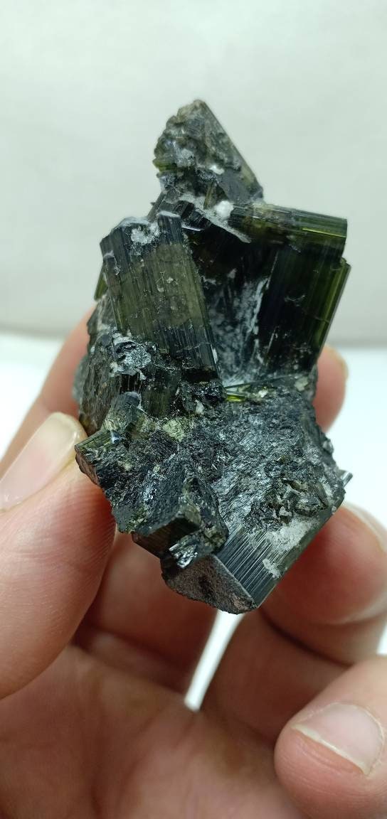 Single beautiful aesthetic Green Tourmaline crystals cluster from Afghanistan 63 grams cats eyes Chatoyant