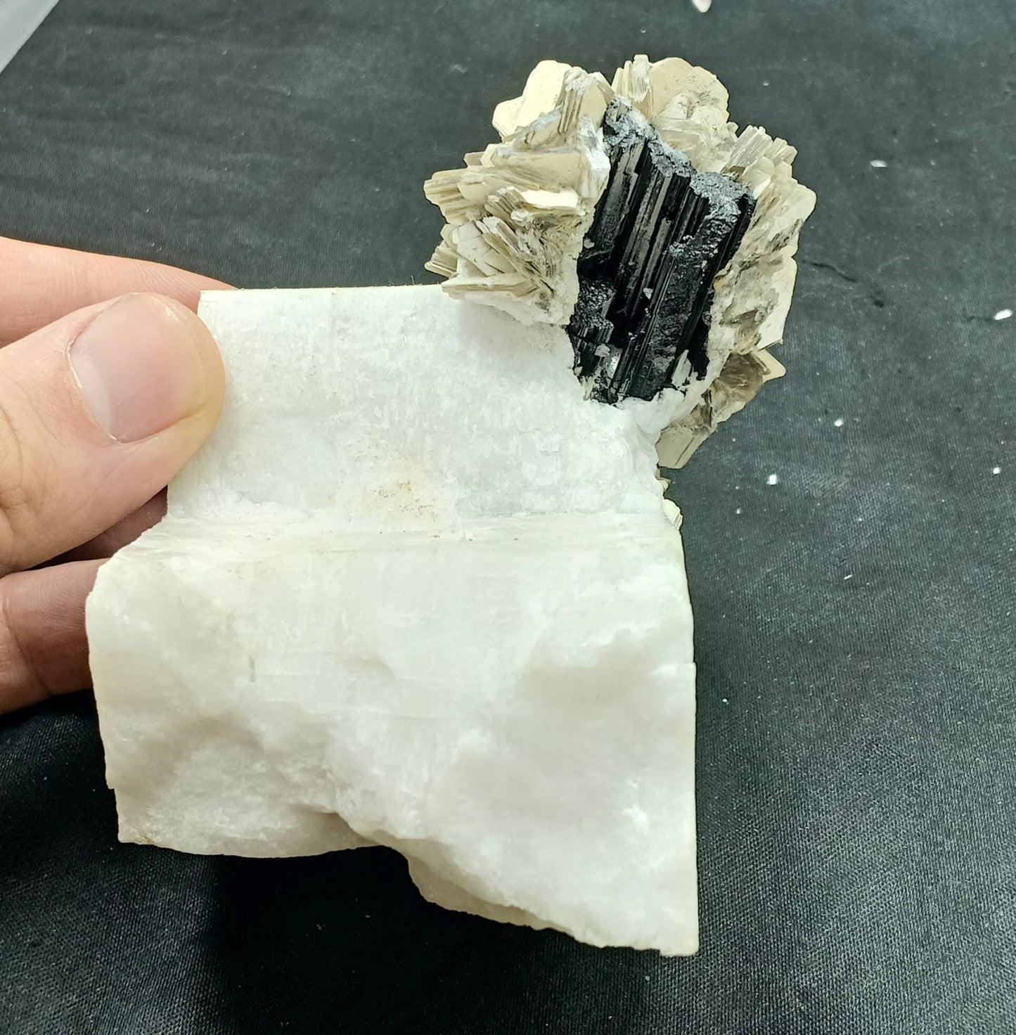 An Aesthetic Natural specimen of combination of Albite, etched Schorl, and Muscovite 498 grams