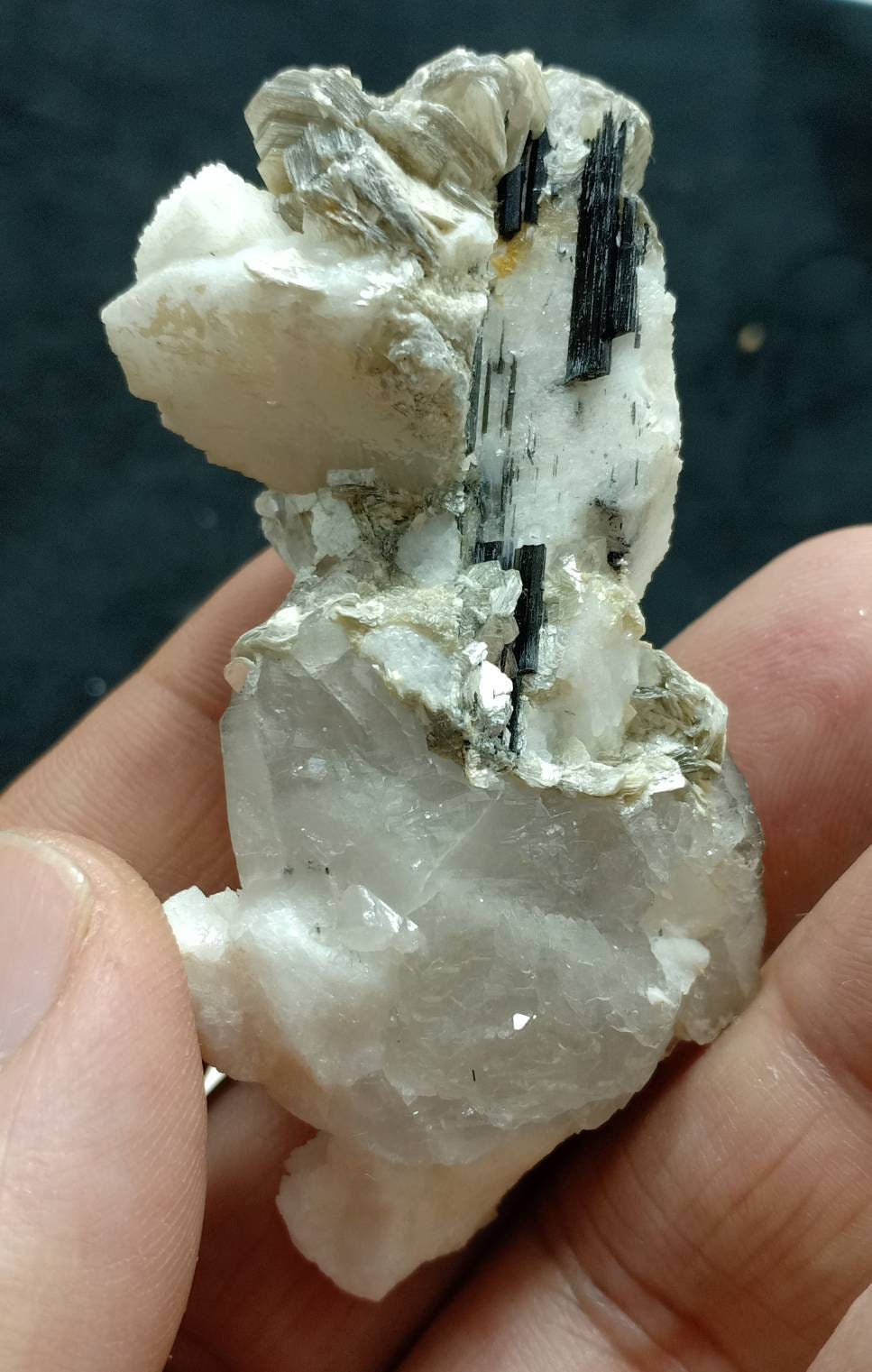 An Aesthetic Natural specimen of combination of Albite, etched Schorl, Quartz and Muscovite 51 grams