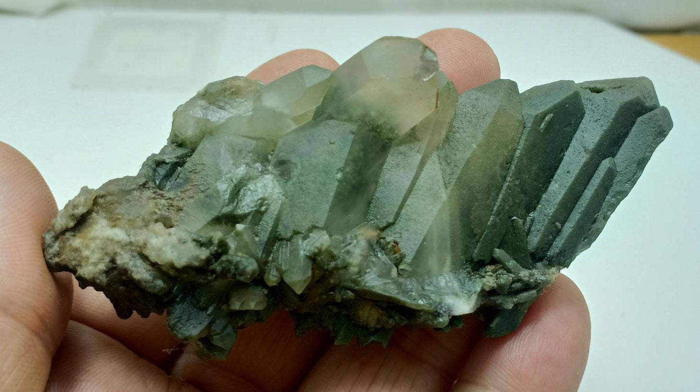 An Aesthetic Natural crystals cluster of beautifully terminated Chlorite Quartz 85 grams