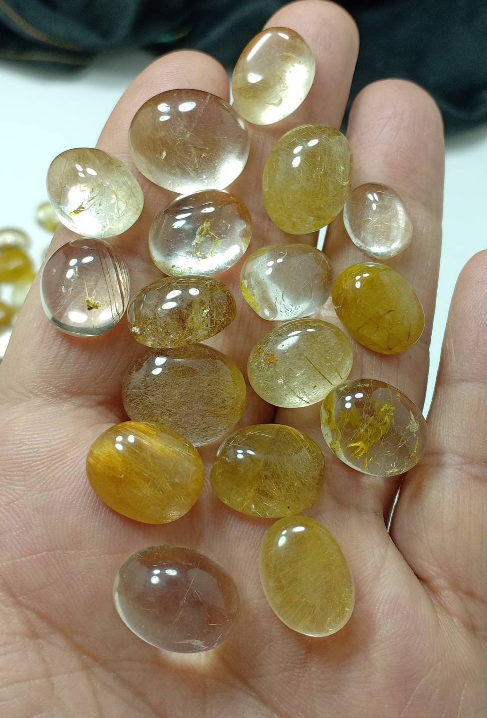 An amazing lot of Rutilated Brazilian included polished quartz Cabochon 200 grams