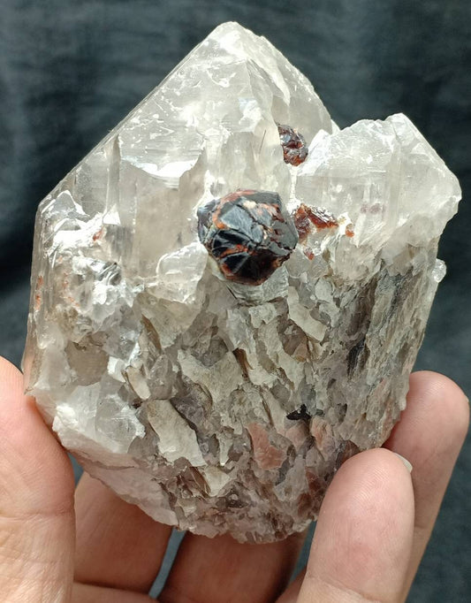 Spessartine Garnet crystals on matrix of smoky quartz and feldspar 517 grams