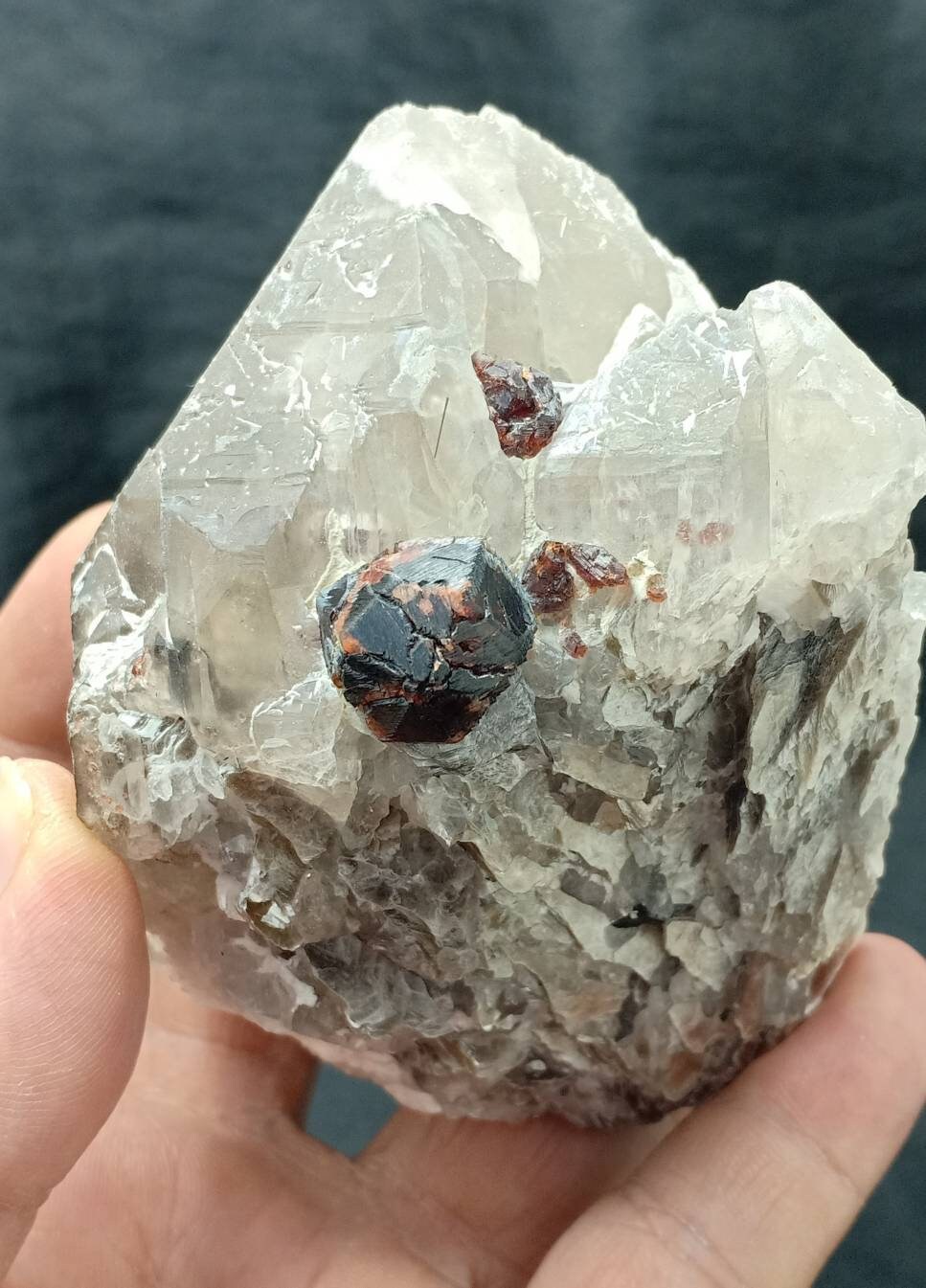 Spessartine Garnet crystals on matrix of smoky quartz and feldspar 517 grams