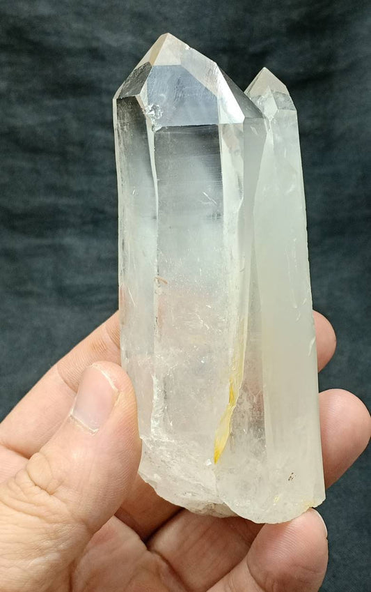 An amazing terminated twin crystals of quartz with grey inclusions 265 grams