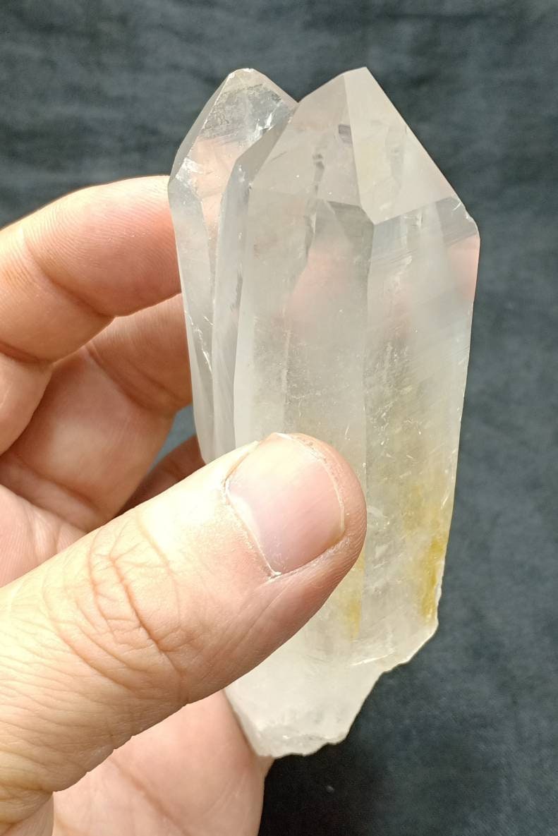 An amazing terminated twin crystals of quartz with grey inclusions 265 grams