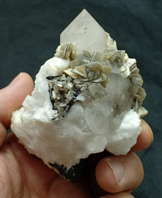 An Aesthetic Natural specimen of combination of Albite, etched Schorl, Quartz and Muscovite 268 grams