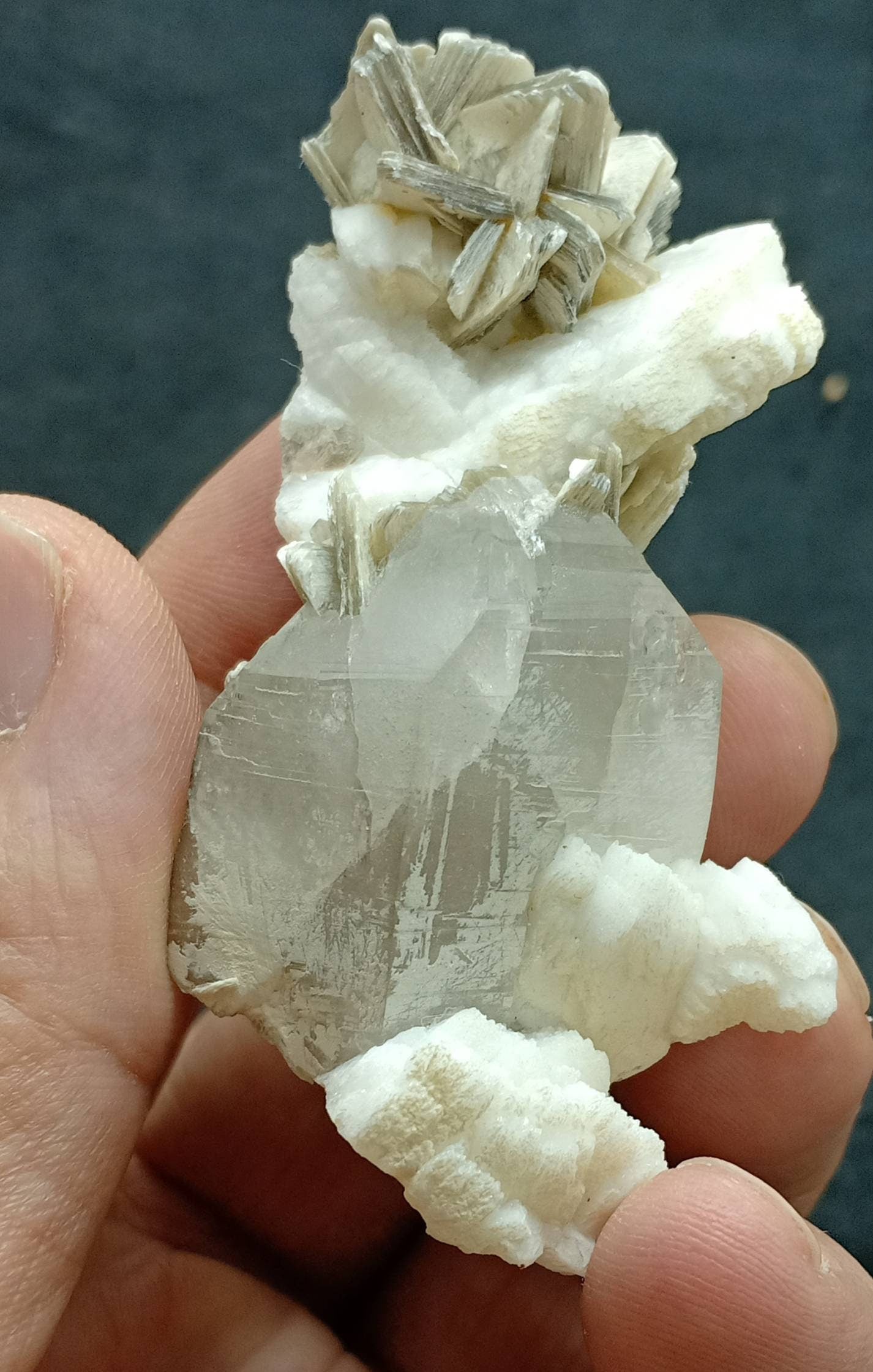 An Aesthetic Natural specimen of combination of Albite, etched Schorl, Quartz and Muscovite 51 grams
