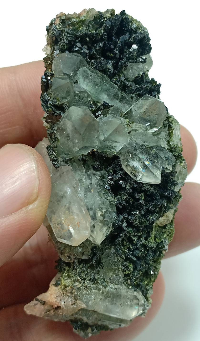 quartz and Epidote cluster with beautiful terminations 54 grams