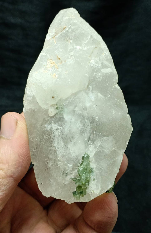 An amazing beautiful specimen of green Tourmalines crystals with associated Quartz 265 grams