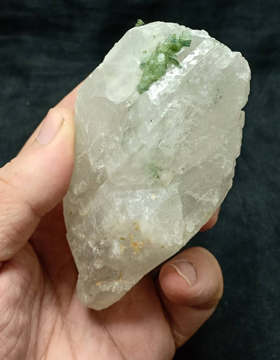 An amazing beautiful specimen of green Tourmalines crystals with associated Quartz 265 grams