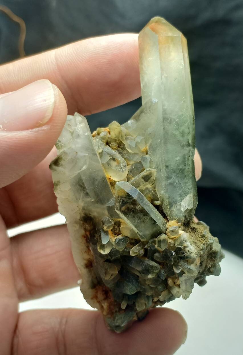 An Aesthetic Natural crystals cluster of beautifully terminated Chlorite Quartz 70 grams