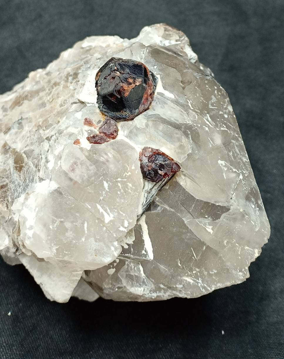 Spessartine Garnet crystals on matrix of smoky quartz and feldspar 517 grams