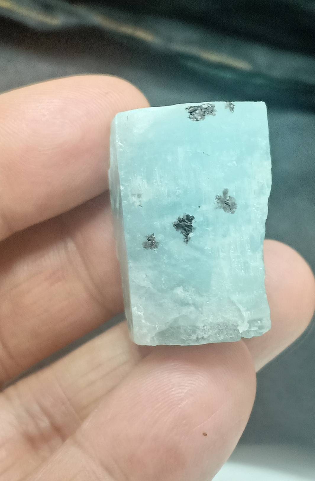 Single beautiful double terminated Afghanistan Aquamarine Crystal with associated tantalite 34 grams