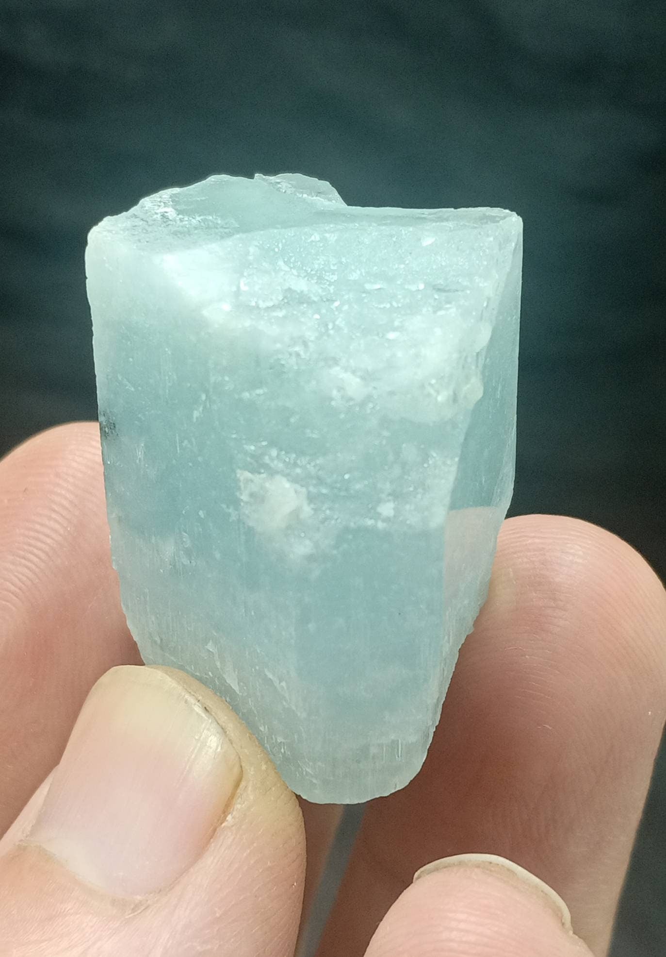 Single beautiful double terminated Afghanistan Aquamarine Crystal with associated tantalite 34 grams