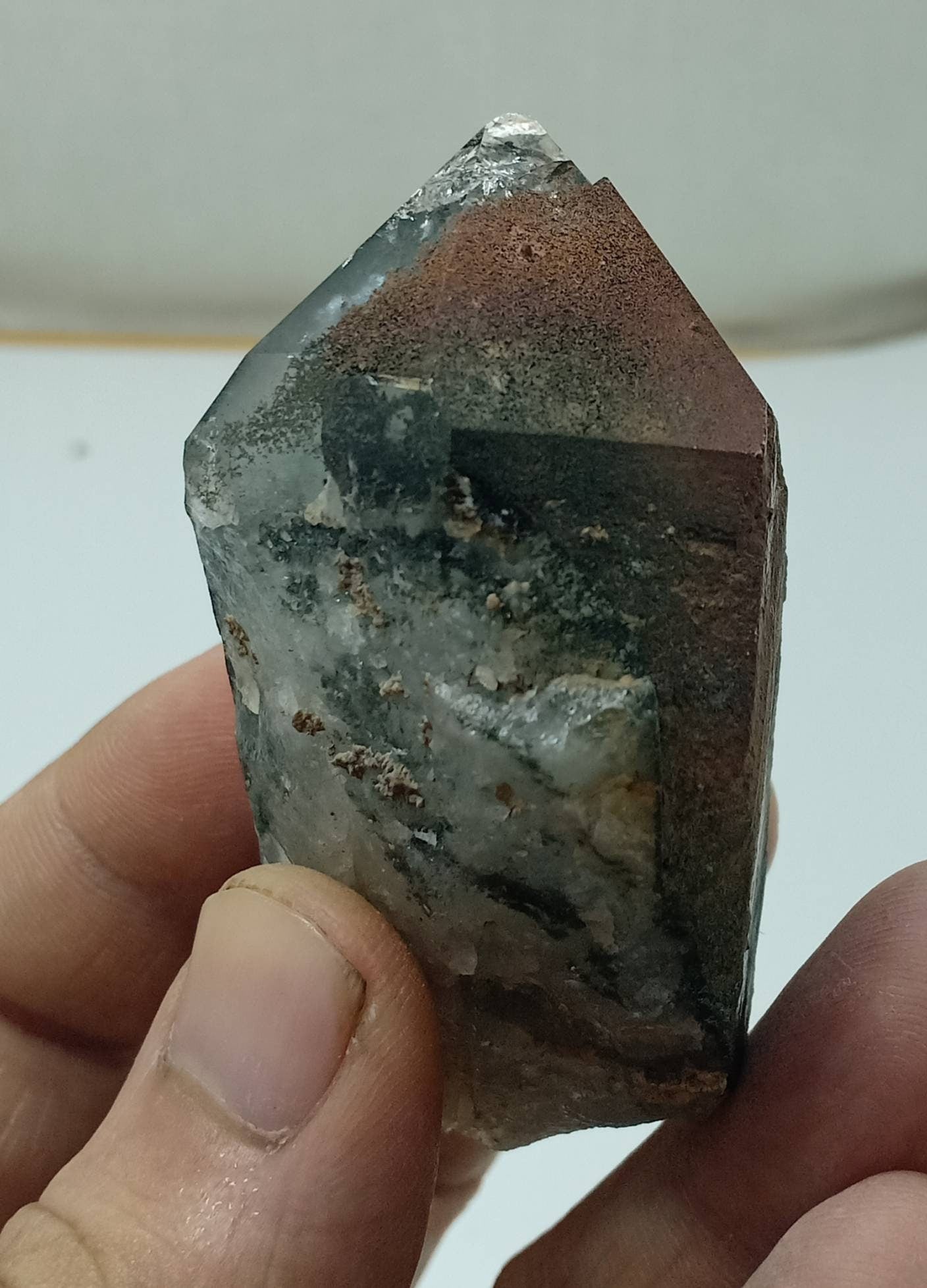 Single amazing terminated hematite chlorite Quartz Crystal 125 grams