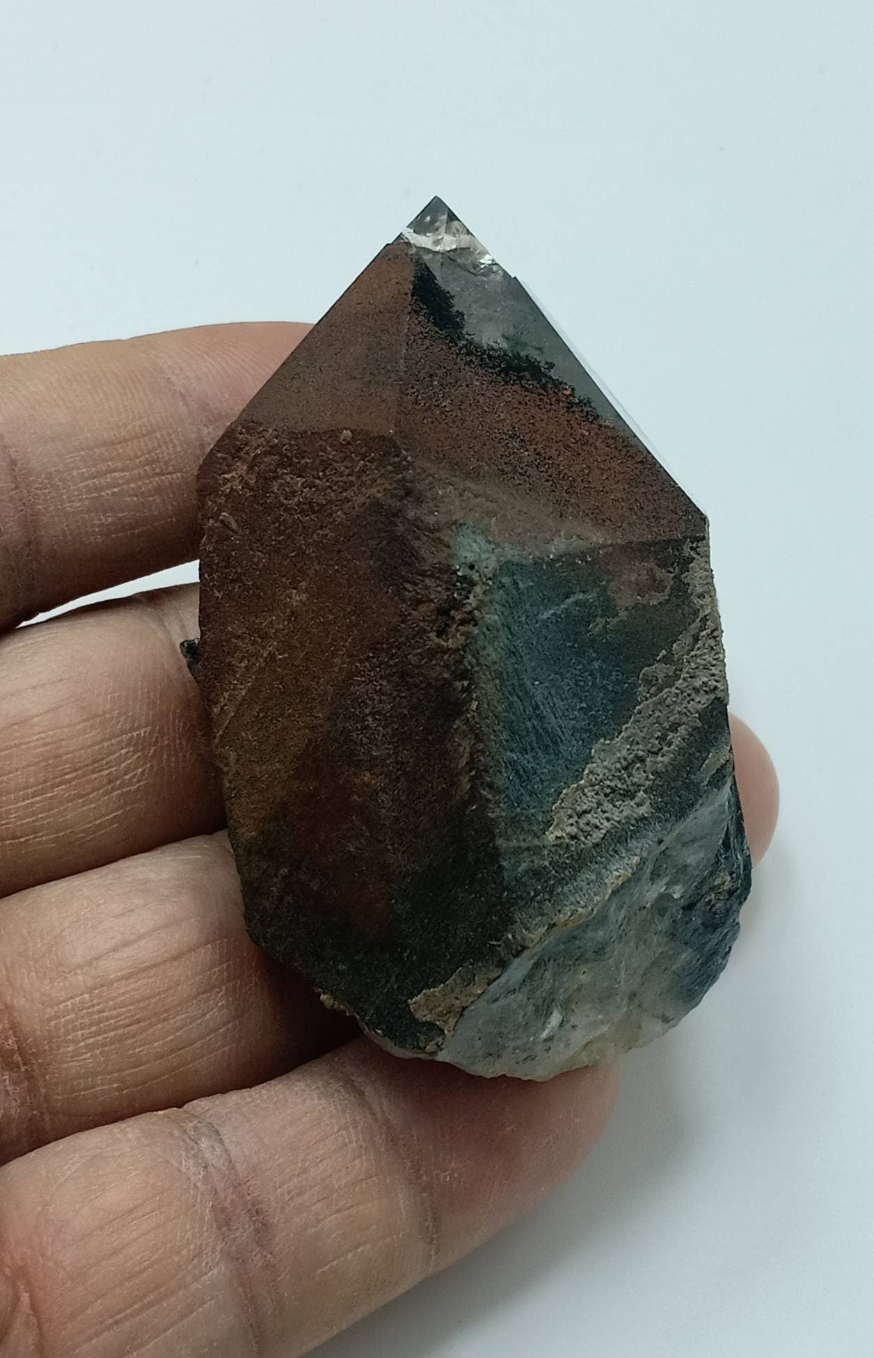 Single amazing terminated hematite chlorite Quartz Crystal 125 grams