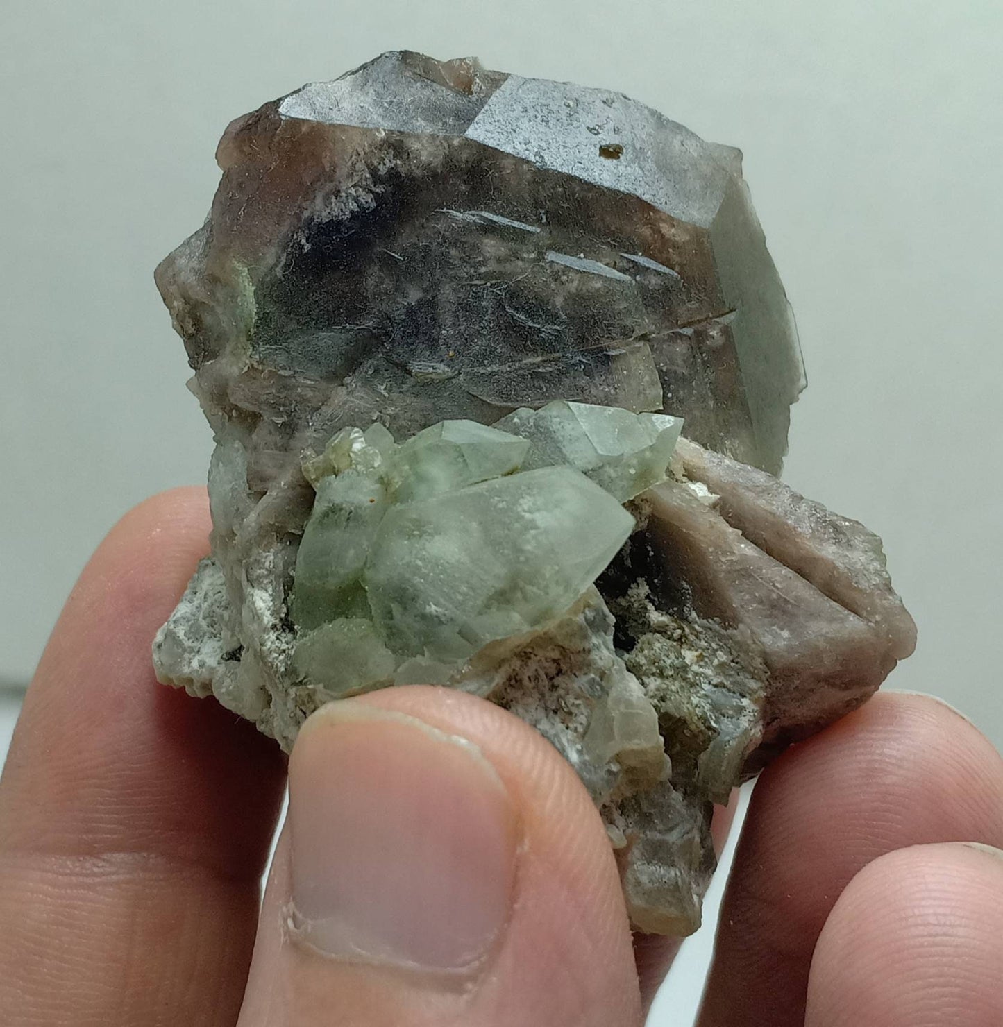 Axinite crystals on matrix with Chlorite quartz crystals 83 grams