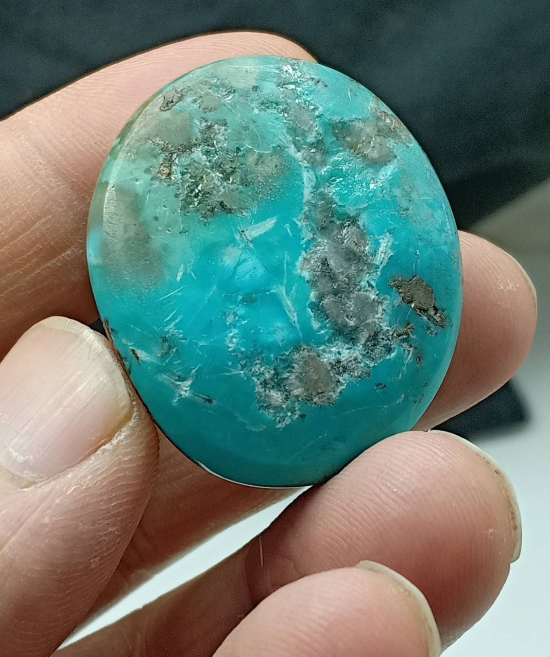 Single amazing natural turquoise cabochon with Pyrite 29.7 grams