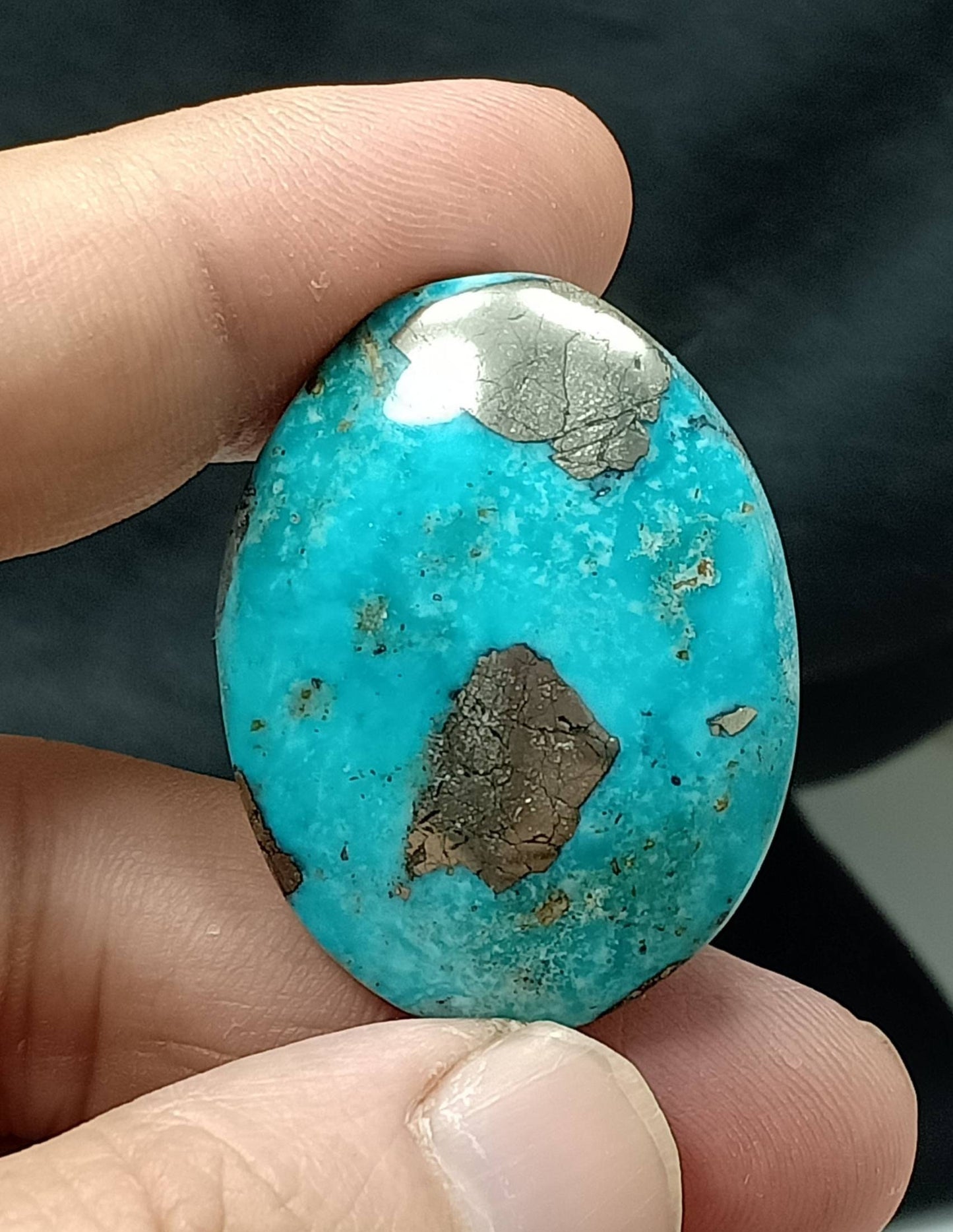 Single amazing natural turquoise cabochon with Pyrite  22 grams